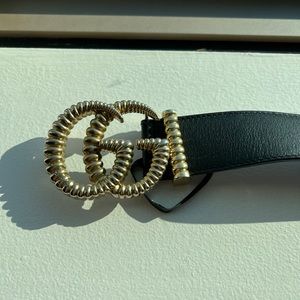 Gucci Double G Black Leather Belt Size 80